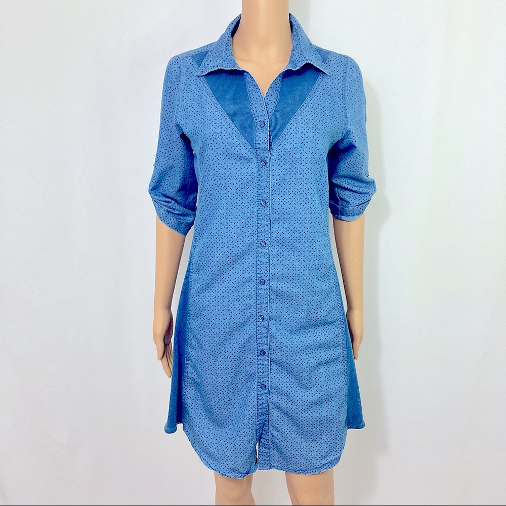 Preloved Lapis Button-Down Two-Tone Denim Style Shirt Dress Sz Petite Large